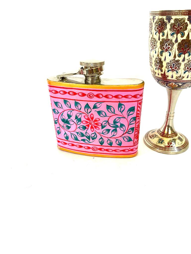 Stainless Steel Hip Flask Creatively Painted With Indian Theme By Tamrapatra