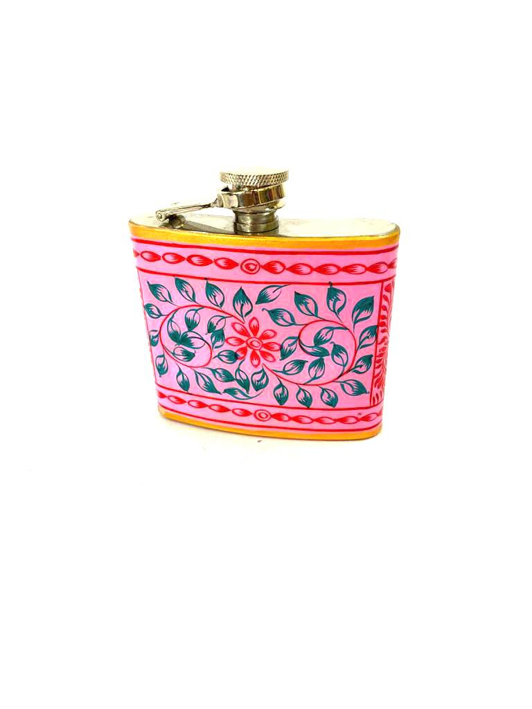 Stainless Steel Hip Flask Creatively Painted With Indian Theme By Tamrapatra