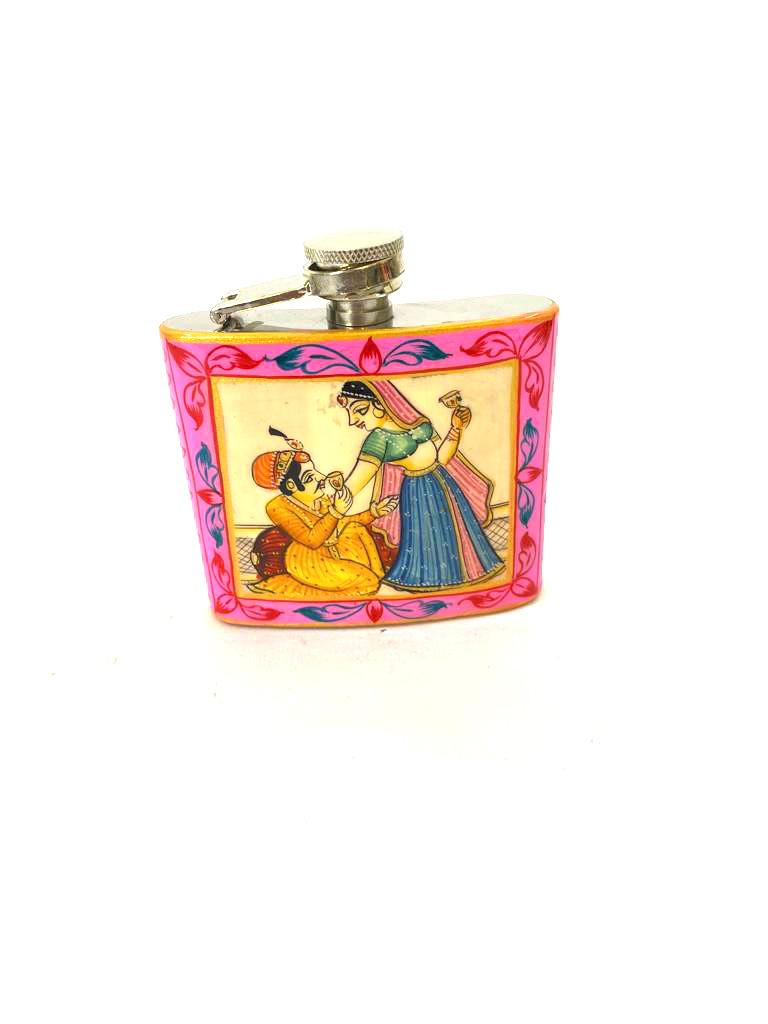 Wine Flask In Royal Hand Painting Indian Heritage Souvenir Gifts By Tamrapatra