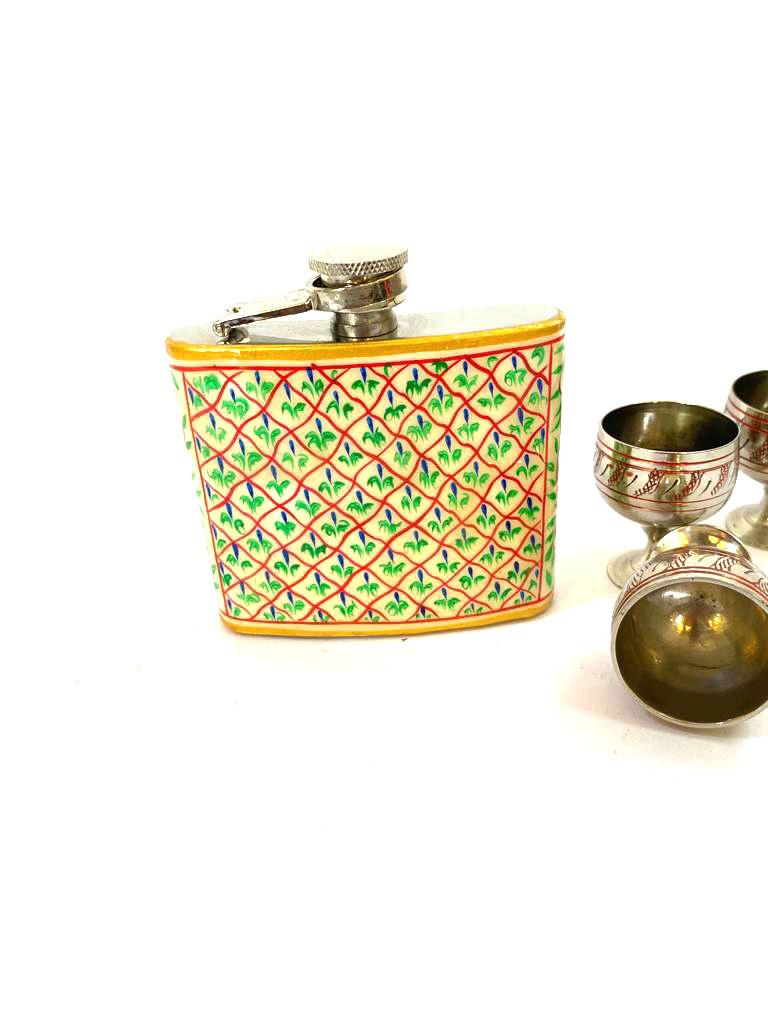 Stainless Steel Hip Flask Creatively Painted With Indian Theme By Tamrapatra
