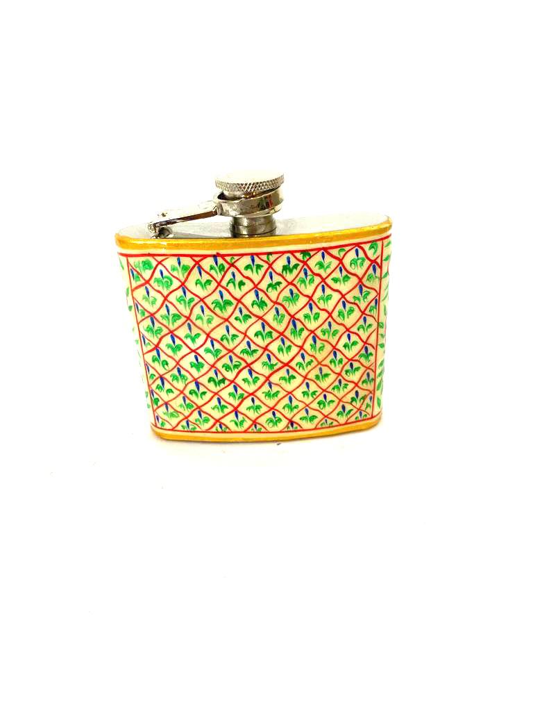 Stainless Steel Hip Flask Creatively Painted With Indian Theme By Tamrapatra