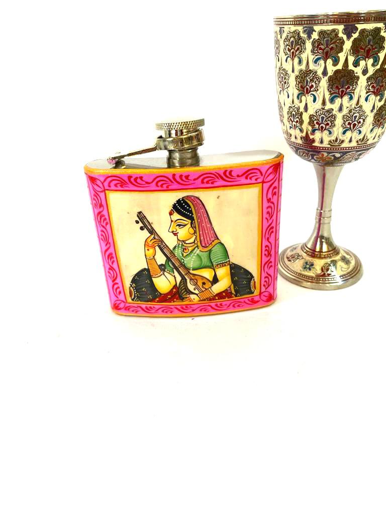 Wine Flask In Royal Hand Painting Indian Heritage Souvenir Gifts By Tamrapatra