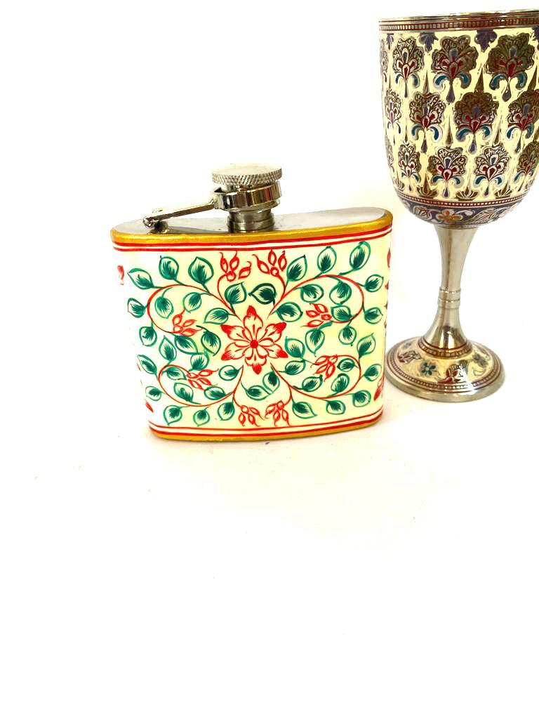 Stainless Steel Hip Flask Creatively Painted With Indian Theme By Tamrapatra
