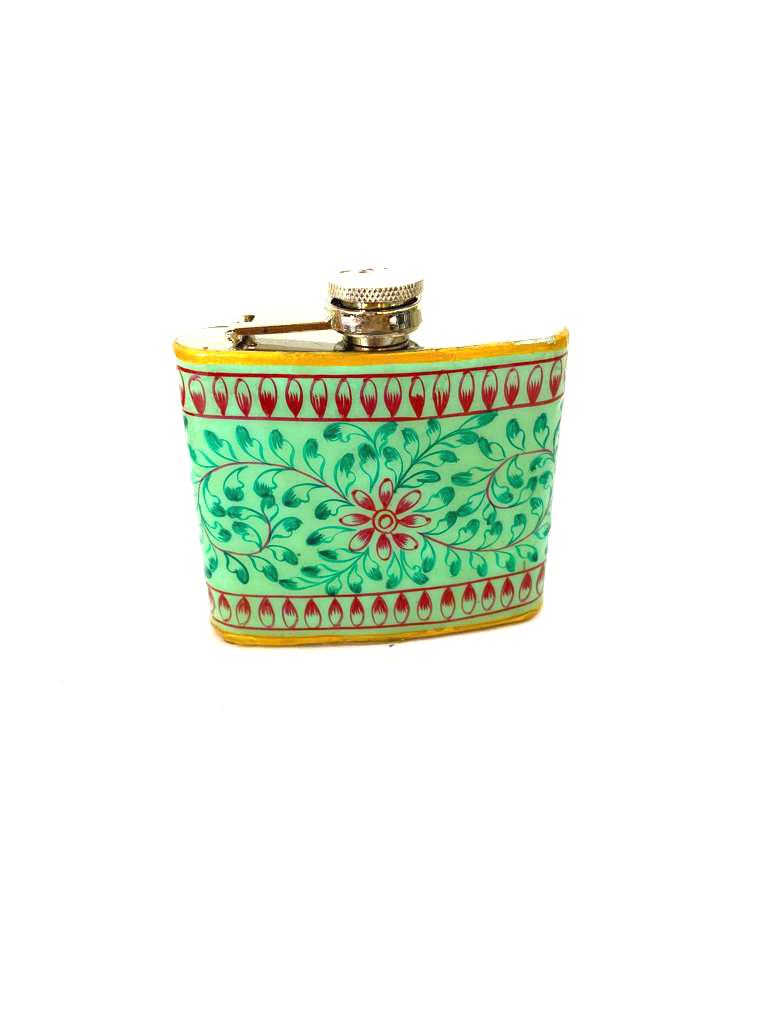 Stainless Steel Hip Flask Creatively Painted With Indian Theme By Tamrapatra