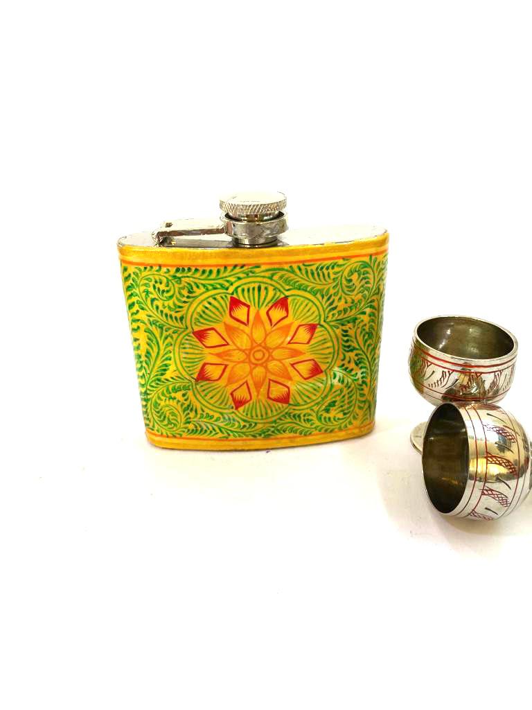 Stainless Steel Hip Flask Creatively Painted With Indian Theme By Tamrapatra