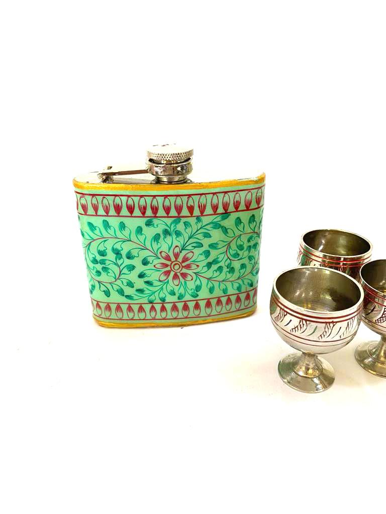 Stainless Steel Hip Flask Creatively Painted With Indian Theme By Tamrapatra