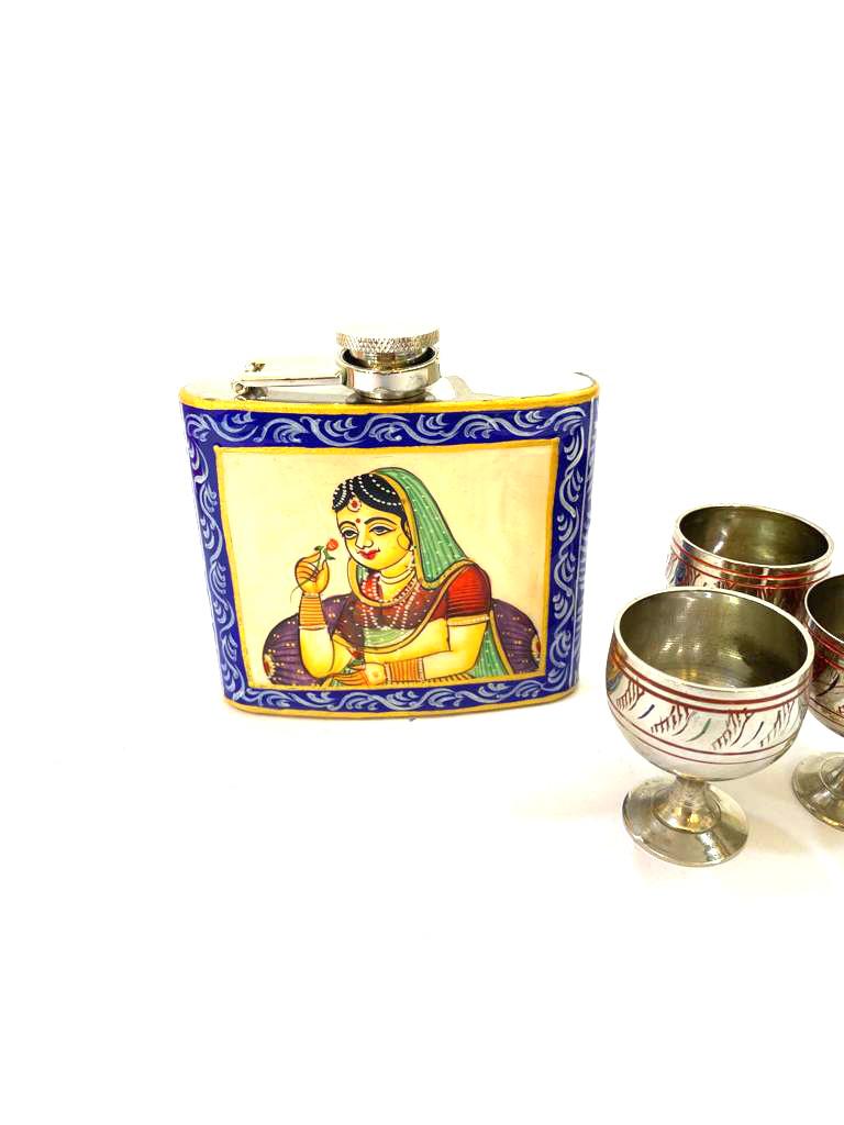 Wine Flask In Royal Hand Painting Indian Heritage Souvenir Gifts By Tamrapatra