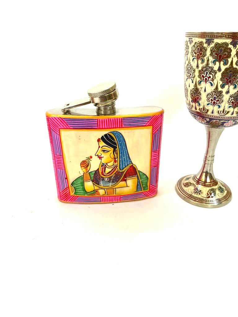 Wine Flask In Royal Hand Painting Indian Heritage Souvenir Gifts By Tamrapatra