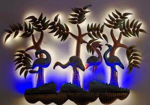 4 Heron Bird Frame With LED Mosaic Crafts On Metal Décor By Tamrapatra