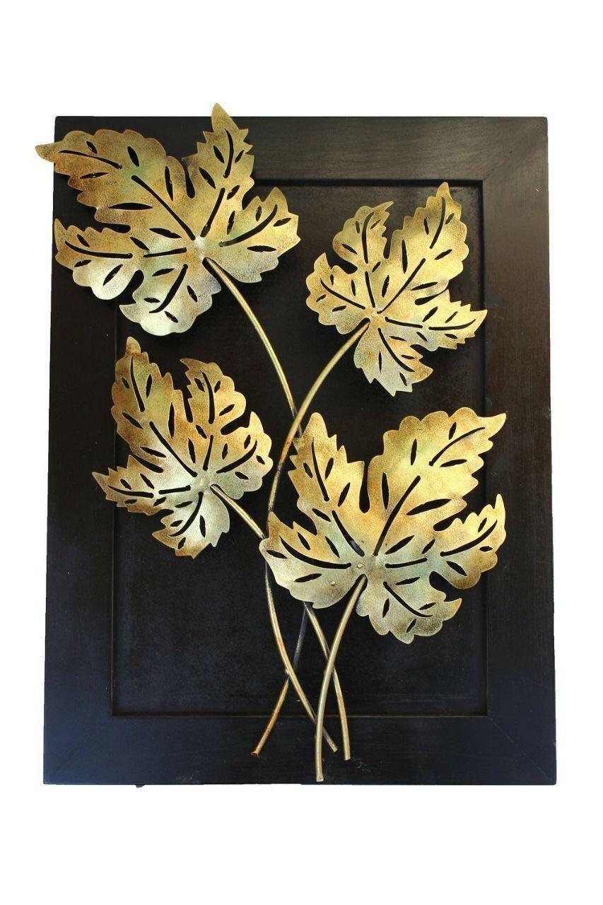 Four Leaf Frame Long Panel Wall Décor Panel Metal Wooden Crafts By Tamrapatra