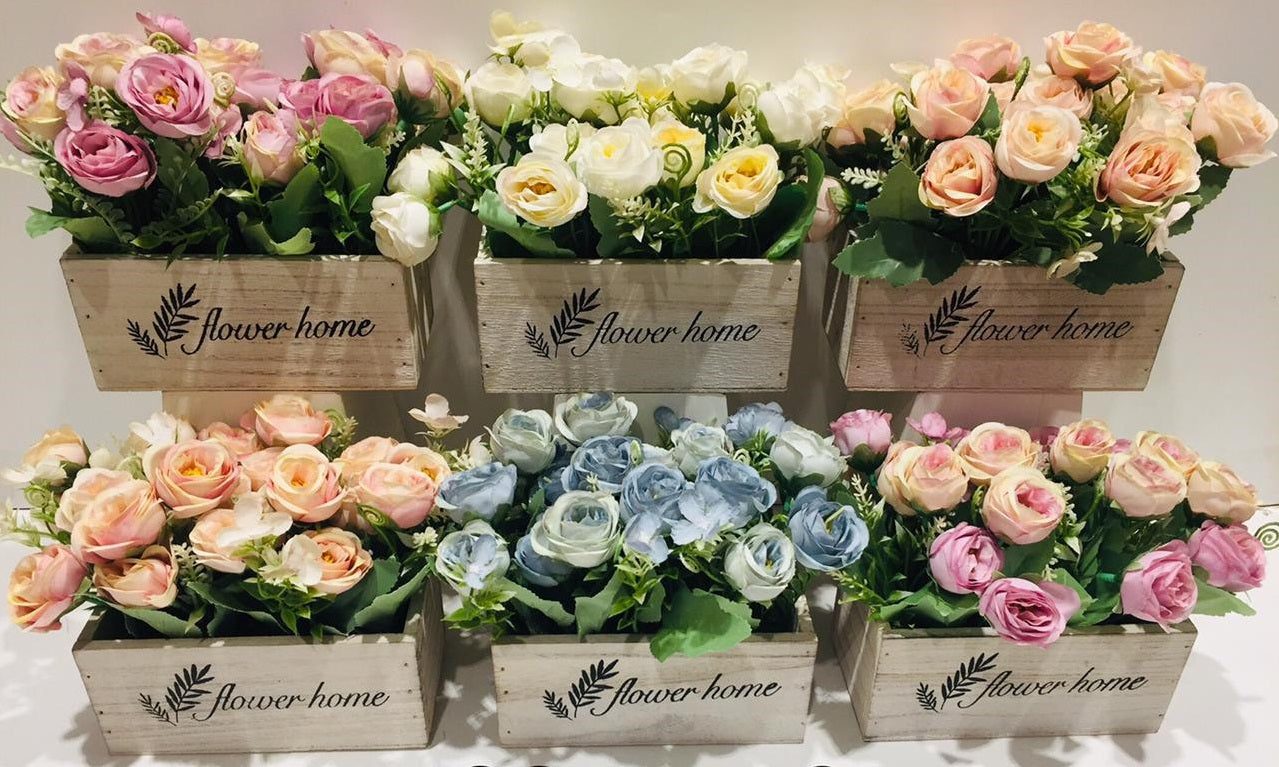 Flower Home With Exclusive Colorful Flowering Plants In Wood Box Tamrapatra