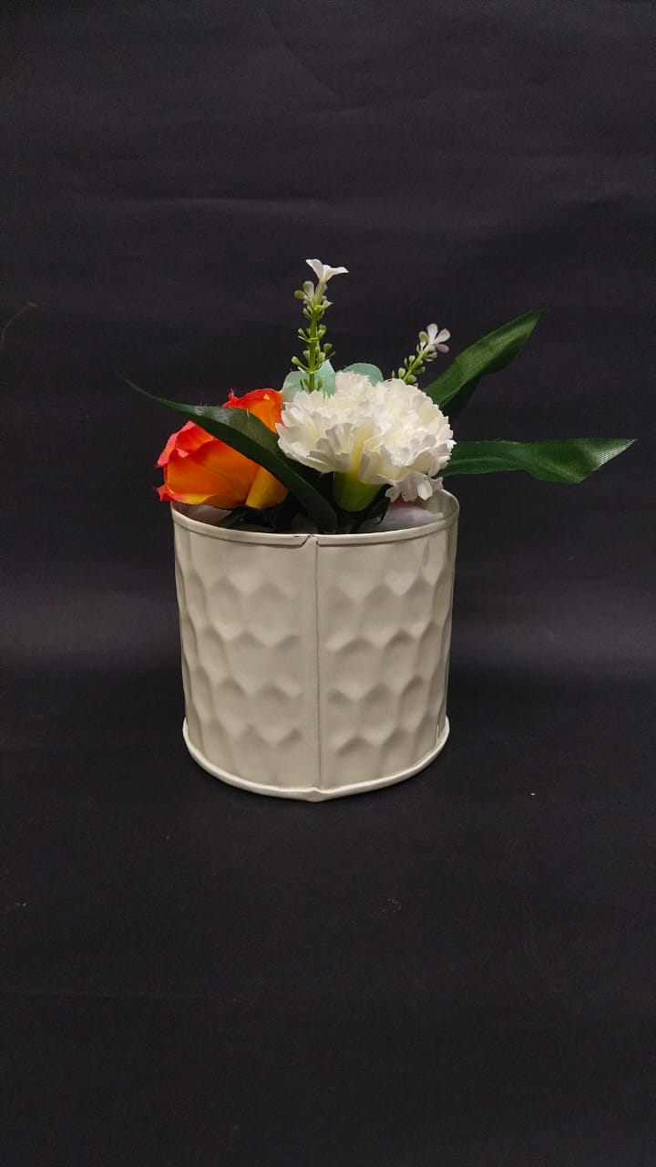 White Carved Planters Metal Iron Handcrafted Décor Center Table By Tamrapatra