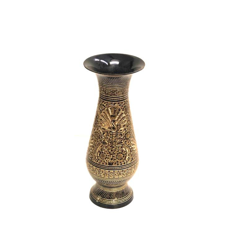 Brass Engraved Inlay Work Ancient Handcrafted Flower Vase By Tamrapatra - Tamrapatra