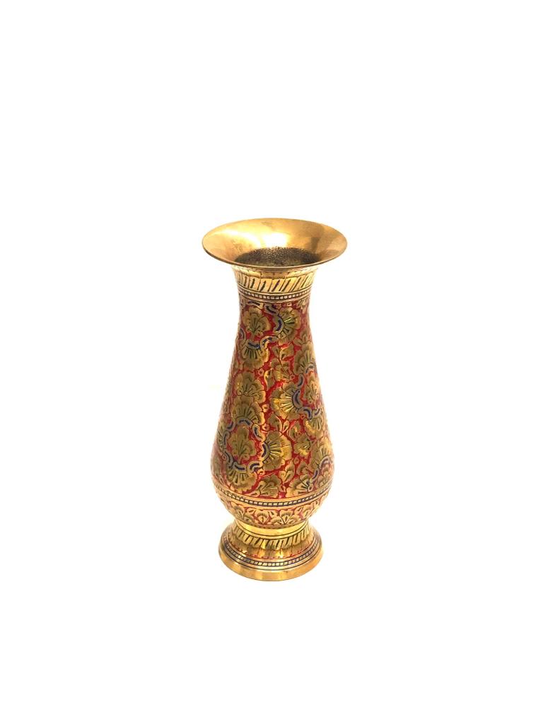 Brass Engraved Inlay Work Ancient Handcrafted Flower Vase By Tamrapatra