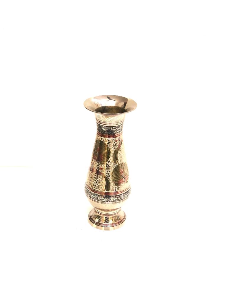 Brass Engraved Inlay Work Ancient Handcrafted Flower Vase By Tamrapatra