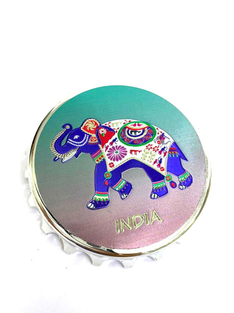 Bottle Opener Round Style Fridge Magnet In Taj Mahal & Elephant By Tamrapatra