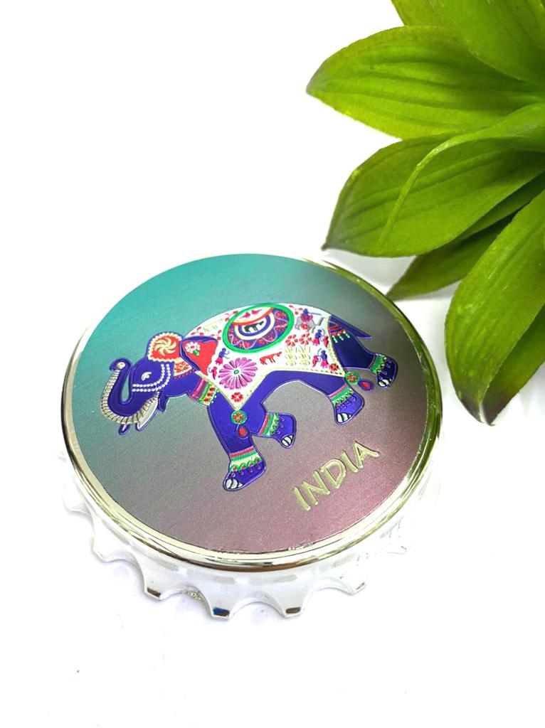 Bottle Opener Round Style Fridge Magnet In Taj Mahal & Elephant By Tamrapatra