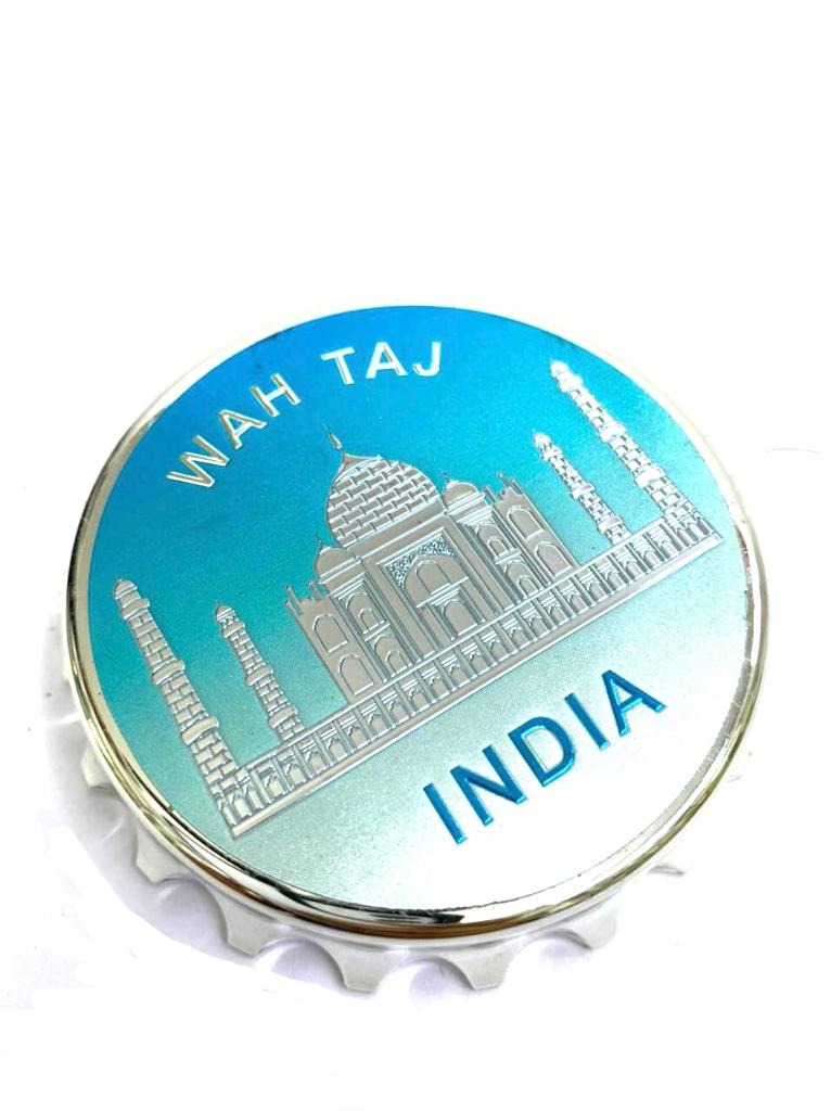 Bottle Opener Round Style Fridge Magnet In Taj Mahal & Elephant By Tamrapatra