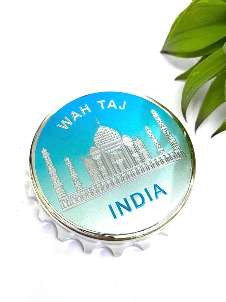 Bottle Opener Round Style Fridge Magnet In Taj Mahal & Elephant By Tamrapatra