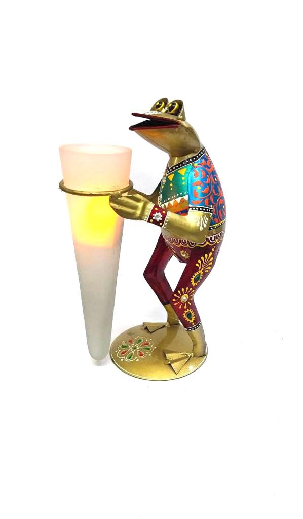 Standing Frog Hand Painted Metal Creations Candle Flower Holder Tamrapatra