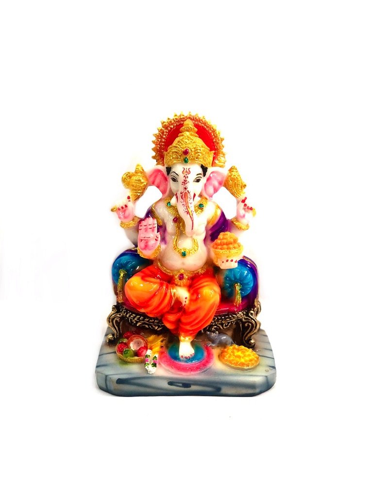 Lord Ganesha On Royal Chair Resin Made Gifts Home Decor Tamrapatra