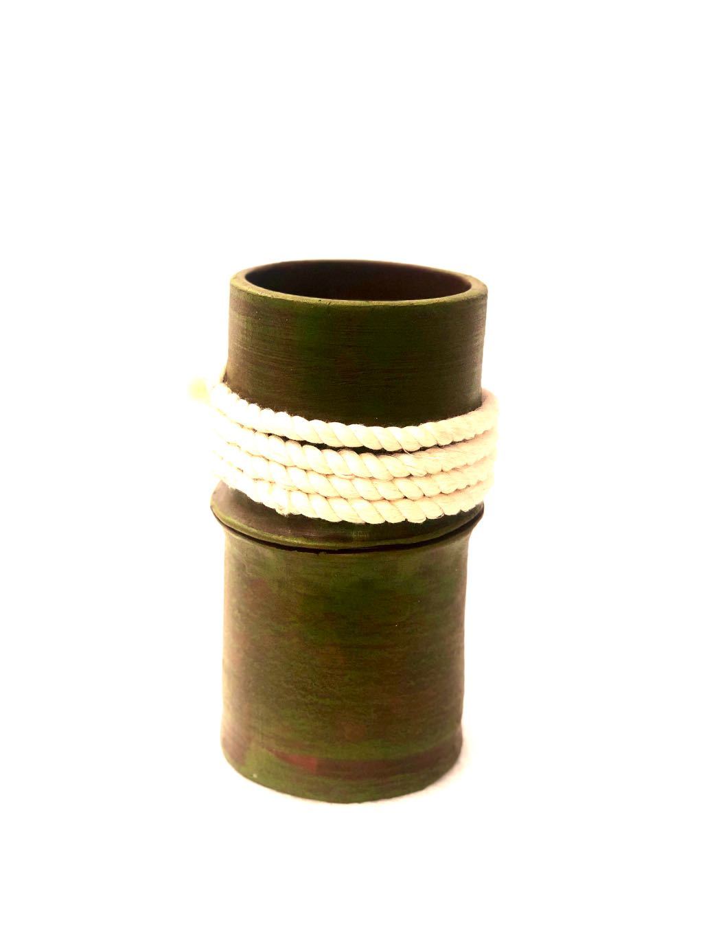 Green Bamboo Style Pot With Jute Thread Terracotta Long Exclusively Tamrapatra