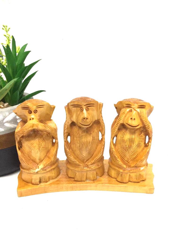 Gandhi's Three monkeys Wooden Carving Showpiece Souvenir Tamrapatra