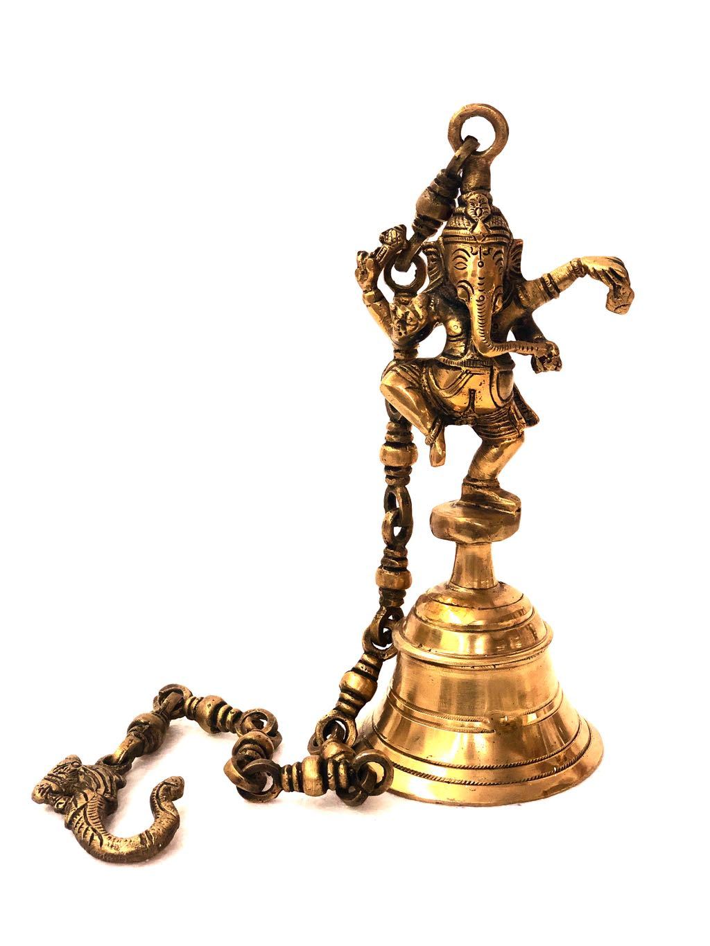 Temple Bell Brass Antique Finish With Dancing Ganesha Tamrapatra - Tamrapatra