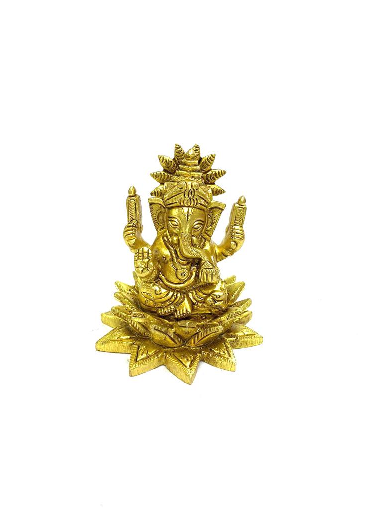 Brass Ganesh Lakshmi On Lotus Auspicious God Idols Collection By Tamrapatra