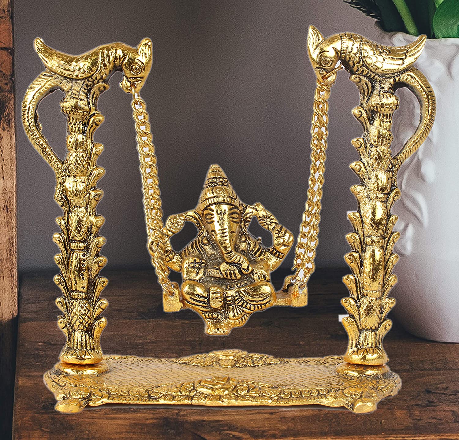 Parrot Jhula Ganesh Sweet Handcrafted Religious Metal Décor Articles Tamrapatra