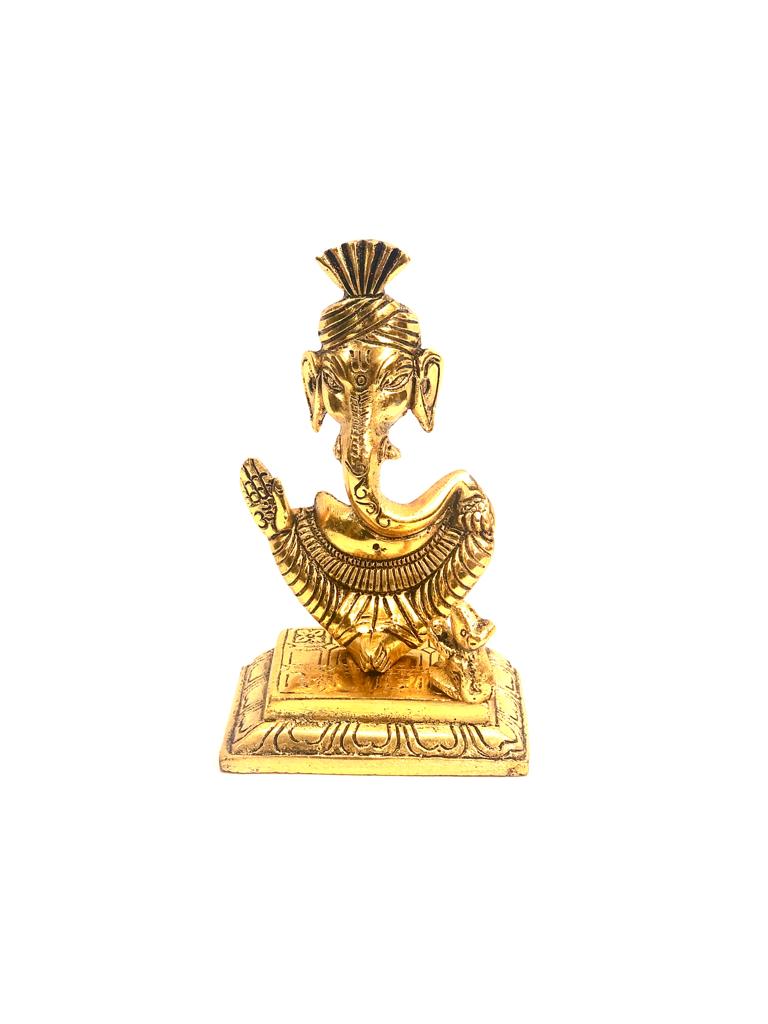 Turban Ganesha Sitting Unique Design With Rat Metal Handicrafts Tamrapatra