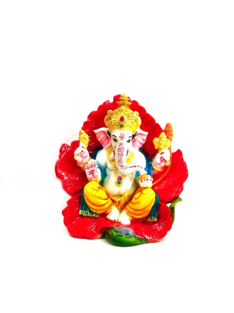Ganesha On Leaf HandPainted With Bright Colors Spiritual Collection Tamrapatra