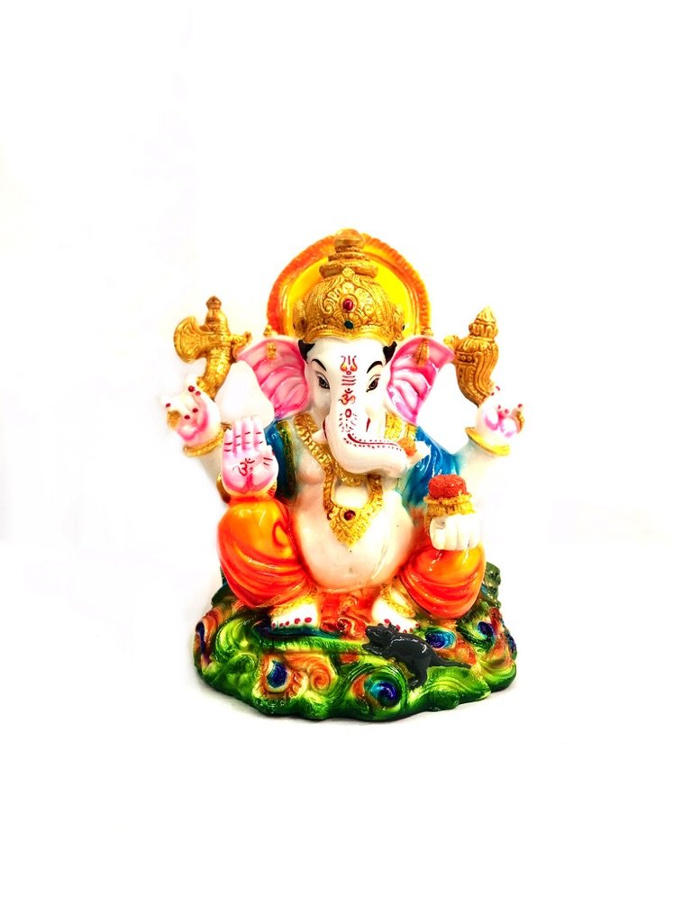 God Ganesha Religious Sculptures Peacock Theme Resin Collectible At Tamrapatra