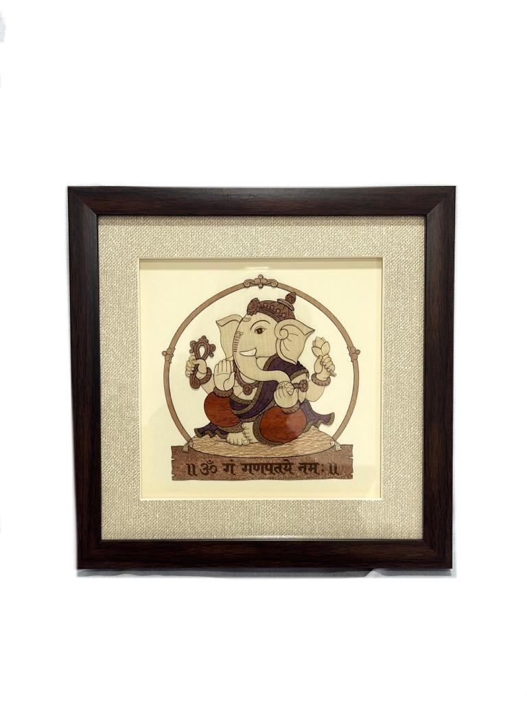 3D ArtWork Ganesh Using Natural Wooden Pieces Handcrafted Frame Tamrapatra