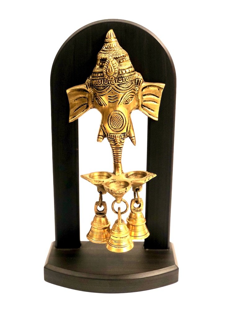 Brass Ganesha Face With Diya & Bells Attached Classic Stand From Tamrapatra