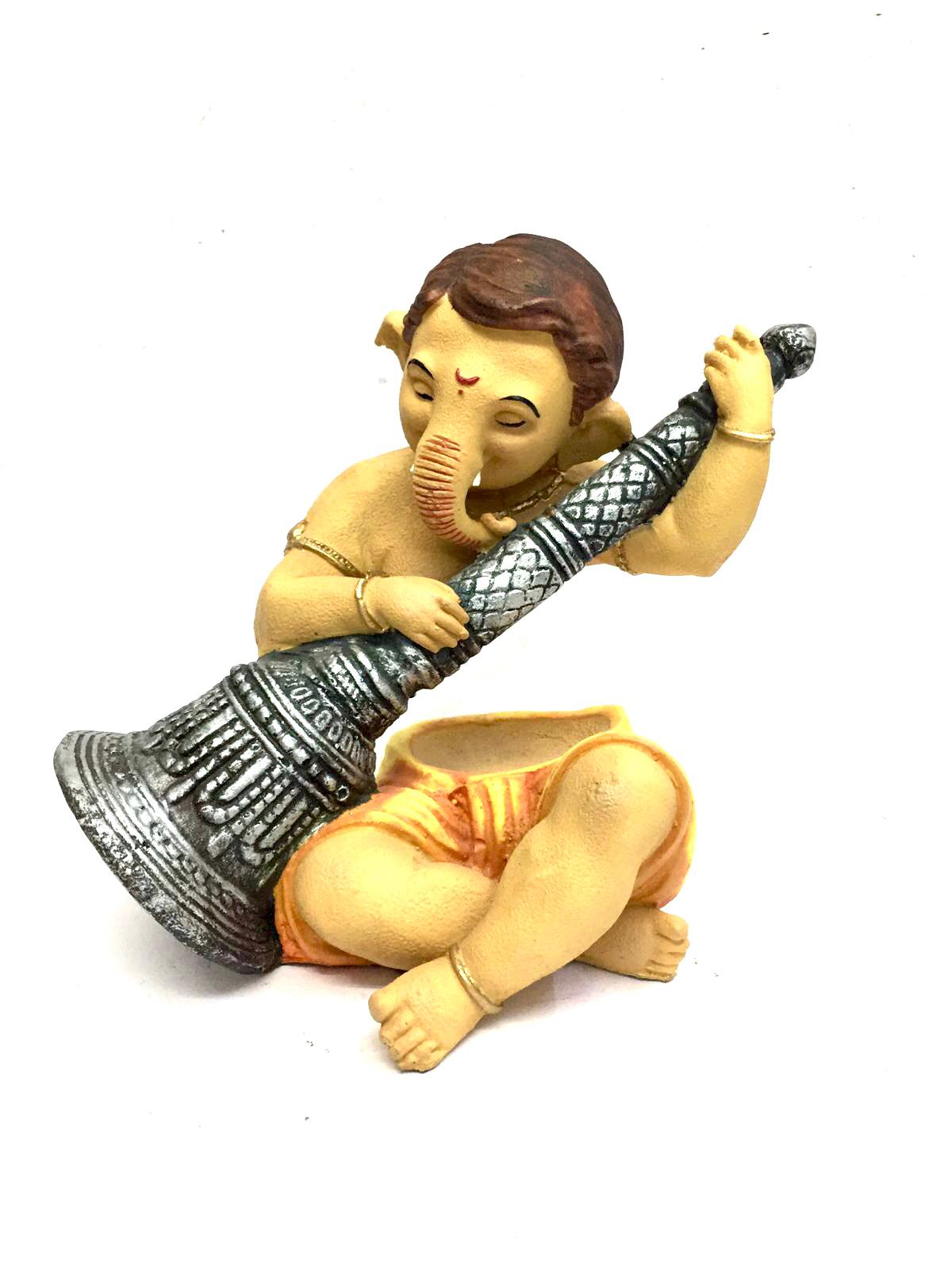 Ganesha With Bell Dazzling Designs Artistic God Figurine From Tamrapatra