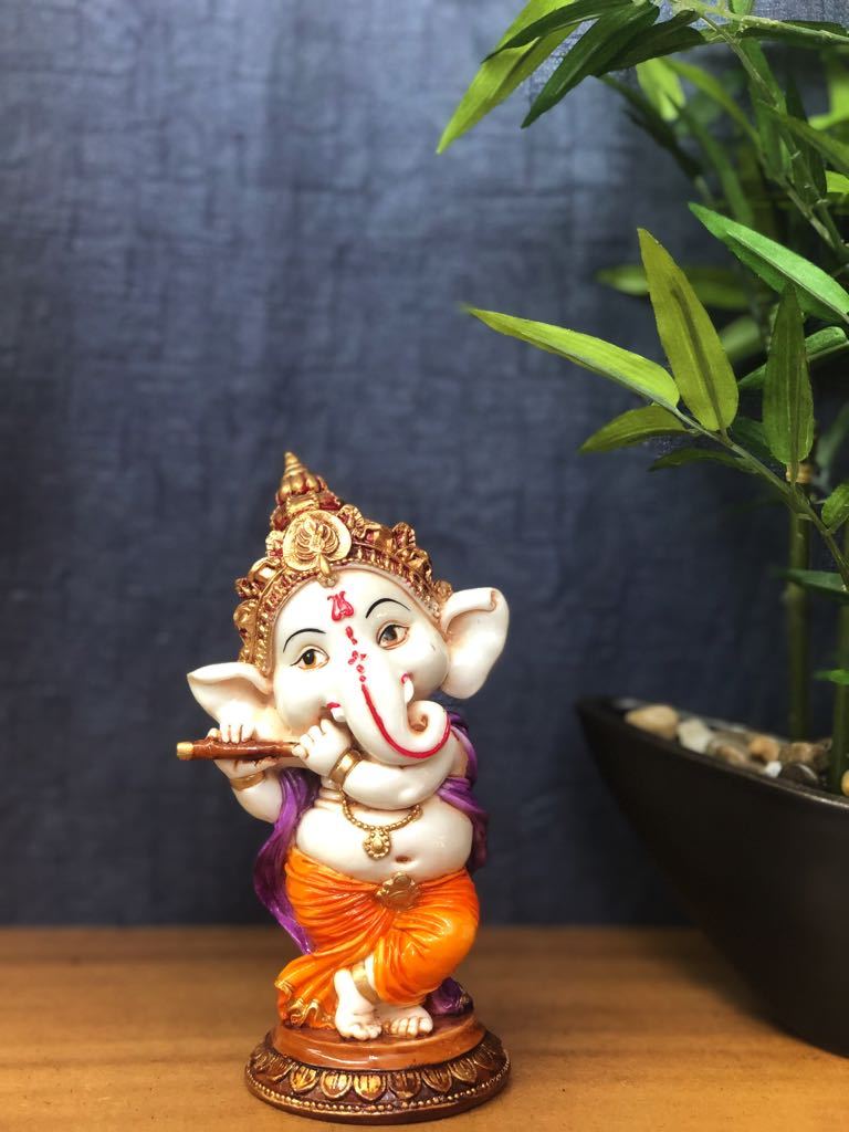 Playful Ganesha Musical Theme Resin Artefact Home Decor Tamrapatra - Tamrapatra