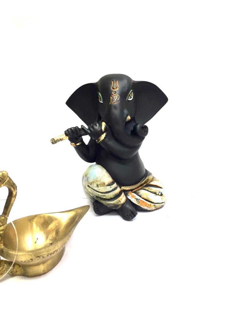 Adorable Ganesh Matte Black In Musical Theme Showpiece From Tamrapatra