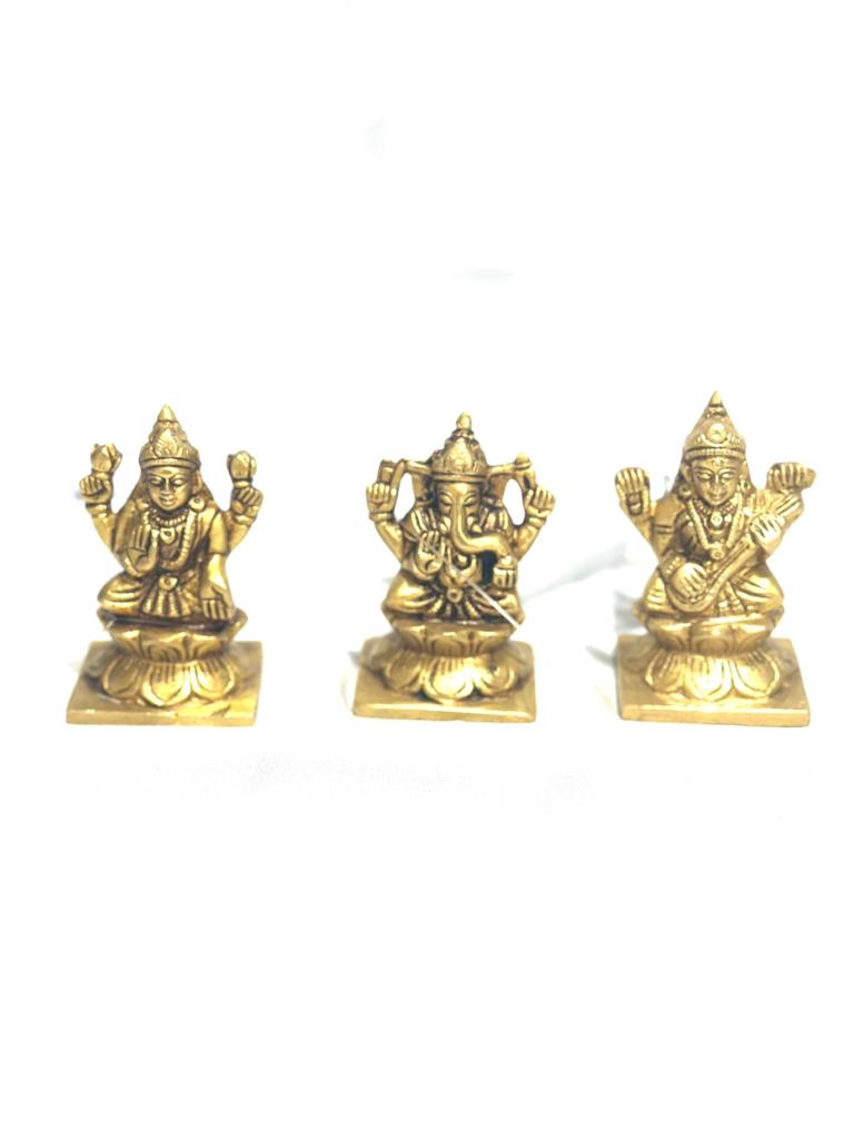 Brass Idols Ganesh Lakshmi Sarasvati Hindu Religious Artistic Collection Tamrapatra
