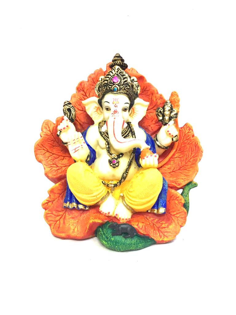 Ganesha On Leaf Unique Combination Hand Painted With Contrast By Tamrapatra