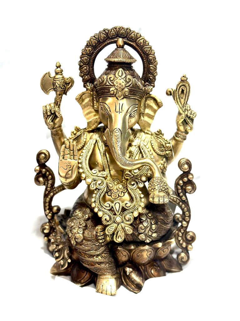 Spiritual Lord Ganesha Sitting On Lotus Brass Idols Collection From Tamrapatra