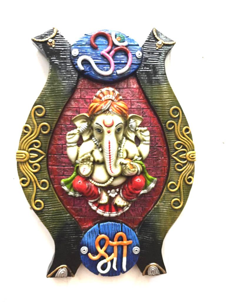 Ganesha Resin Wall Artwork With Om Shri Unique S Design Floral By Tamrapatra