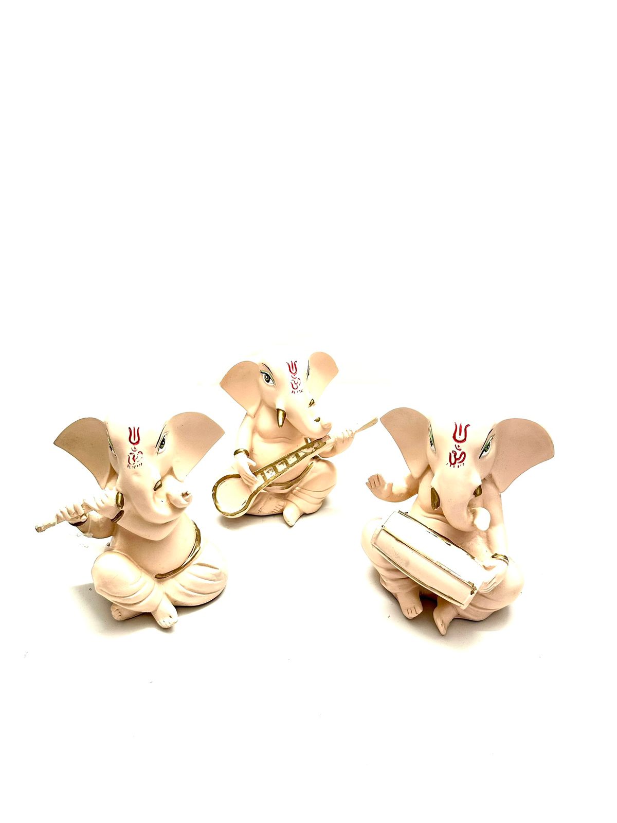 Ganesh Playing Musical Instruments In Set Of 3 Spiritual Table Showpiece Tamrapatra