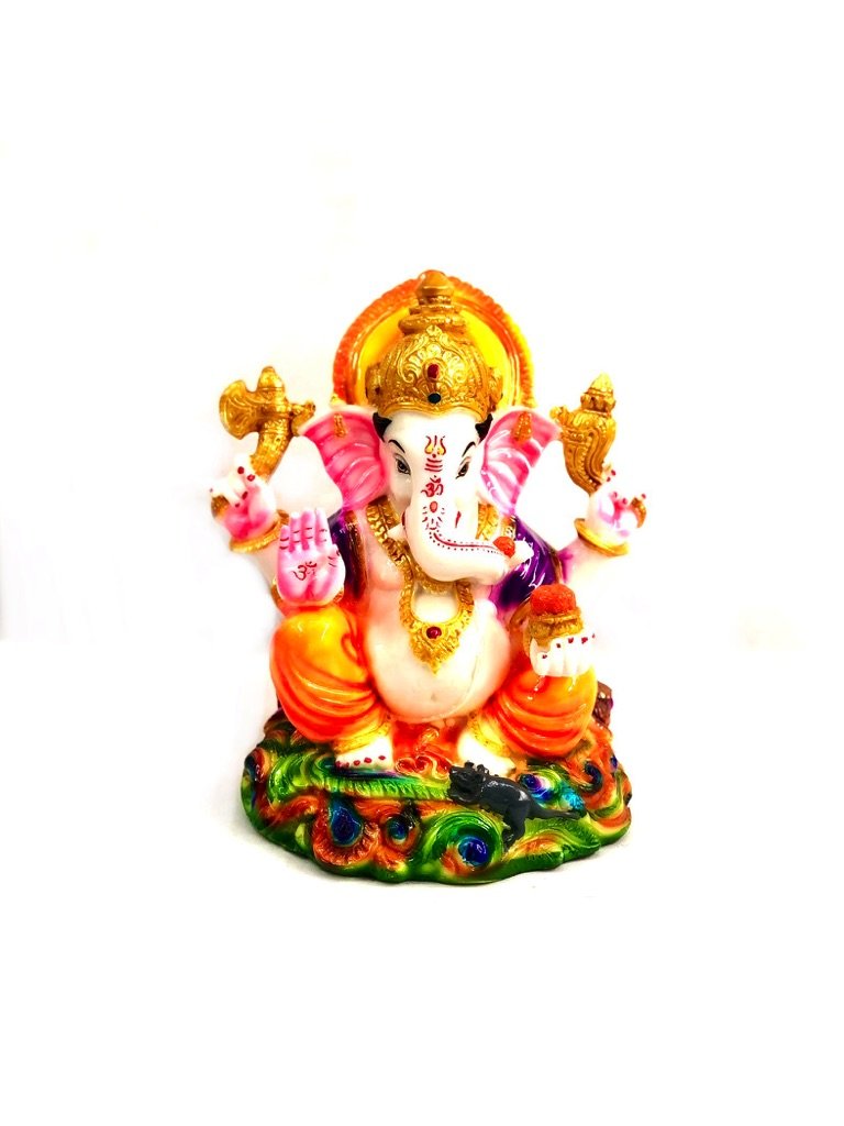 God Ganesha Religious Sculptures Peacock Theme Resin Collectible At Tamrapatra