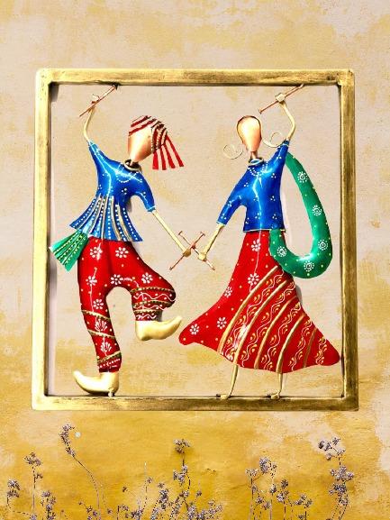 Garba Frame Couples Dancing Metal Wall Frame Gujarat's Pride By Tamrapatra