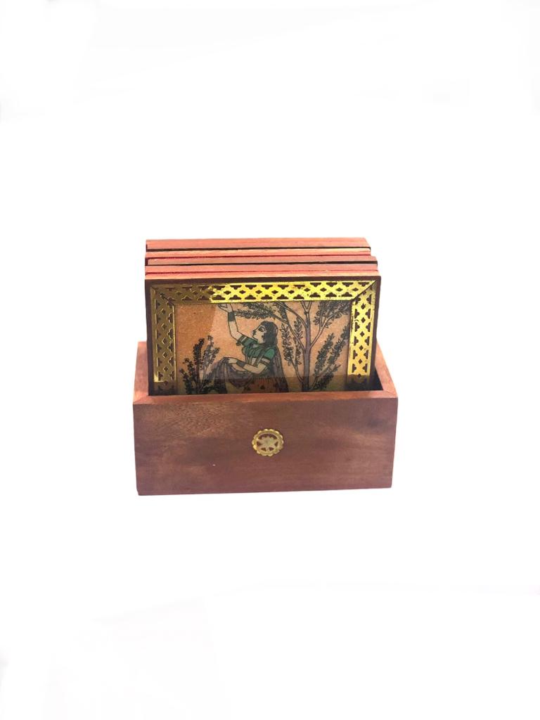 Gemstone Art Creation On Wooden Coasters In Various Designs Tamrapatra