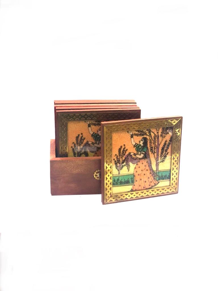 Gemstone Art Creation On Wooden Coasters In Various Designs Tamrapatra