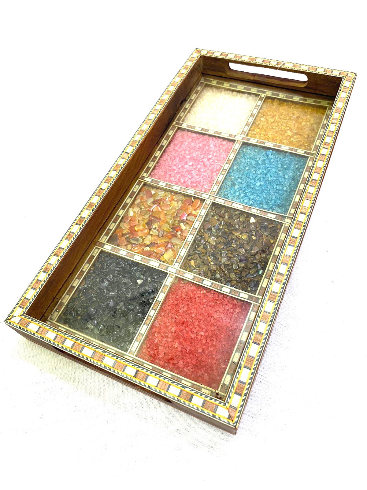 Gemstone Wood Tray Made With Glass & Colorful Gemstone From Tamrapatra - Tamrapatra
