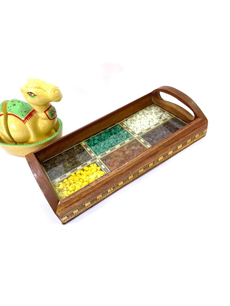 Gemstone Wood Tray Made With Glass & Colorful Gemstone From Tamrapatra - Tamrapatra