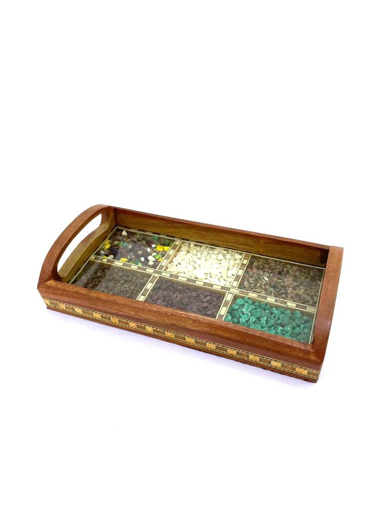 Gemstone Wood Tray Made With Glass & Colorful Gemstone From Tamrapatra - Tamrapatra